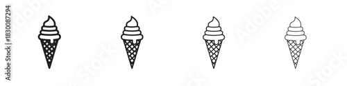 Ice cream cone icons. Editable stroke. Pixel perfect thin line icons.