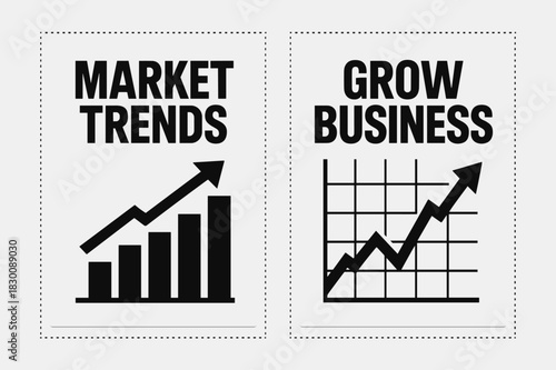 Brutalist Marketing Banners. MARKETING. Two vertical A6 banners with safe margins, centered composition, no elements touching edges, brutalist, black and