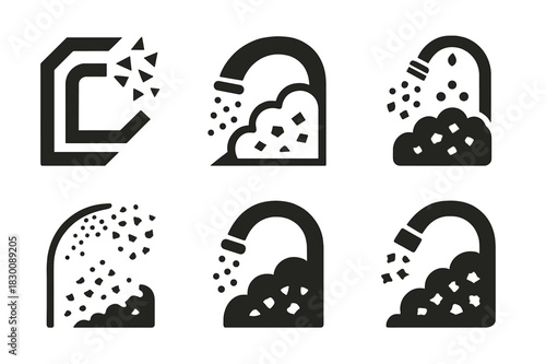 Blown-in Insulation Logos. Blown-in insulation. Set Logo of Blown-in insulation: hose blowing cellulose flakes. harmonious logo variations of the