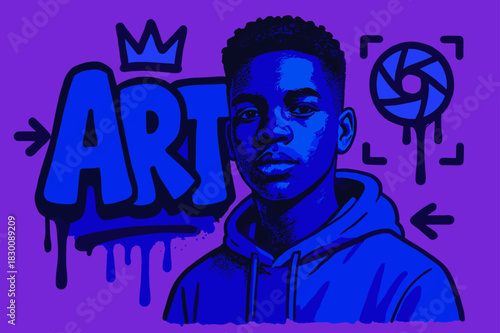 Vibrant Graffiti Art. Street Portraits ? Graffiti Simplified; lettering: thick bubble/block, tilted; effects: dripping outlines and flat spray fills;