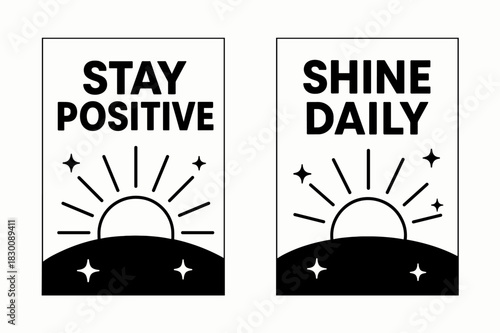 Stay Positive Banners. Positivity. Two vertical A6 banners with safe margins, centered composition, no elements touching edges, flat vector design, black and