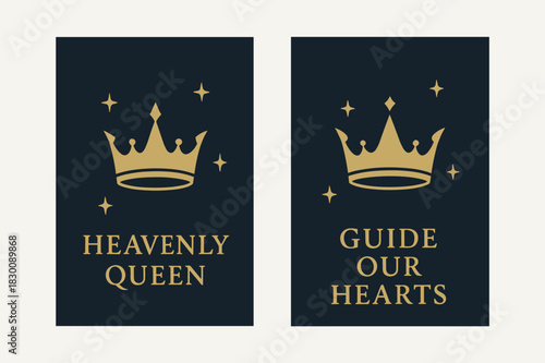 Heavenly Crown Banners. Heavenly Crown. Two vertical A6 banners with safe margins, centered composition, no elements touching edges, minimal, navy and gold,