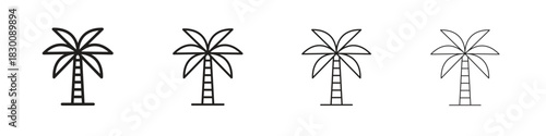 Palm tree icons. Editable stroke. Pixel perfect thin line icons.