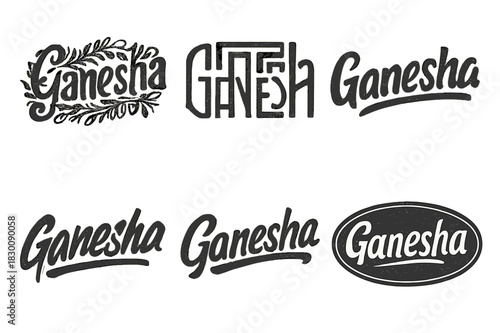 Ganesha Sigil Variations. Ganesha Sigil. Set lettering. harmonious lettering variations of the same emblematic concept, each with different artistic