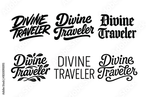 Harmonious Lettering Variations. Divine Traveler. Set lettering. harmonious lettering variations of the same emblematic concept (Dynamic brushstroke graffiti
