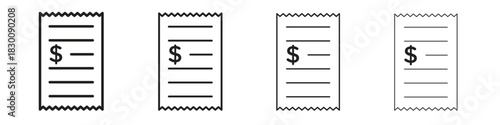 Payment receipt icons. Editable stroke. Pixel perfect thin line icons.