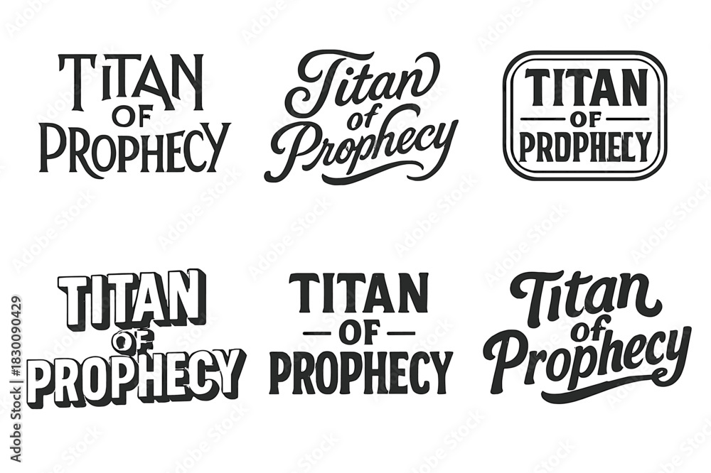 Fototapeta premium Harmonious Lettering Variations. Titan of Prophecy. Set lettering. harmonious lettering variations of the same emblematic concept (Abstract geometric