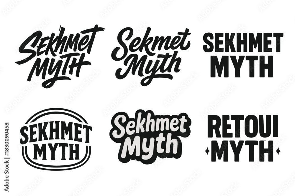 Obraz premium Sekhmet Typography Variations. Sekhmet Myth. Set lettering. harmonious lettering variations of the same emblematic concept, each with different artistic