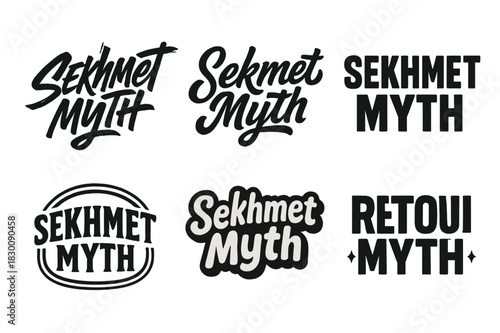Sekhmet Typography Variations. Sekhmet Myth. Set lettering. harmonious lettering variations of the same emblematic concept, each with different artistic