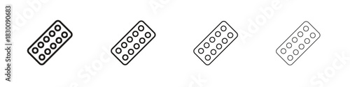 Pill blisters collection Silhouette flat icon design element.icons. Editable stroke. Pixel perfect thin line icons.
