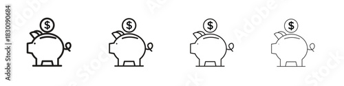 Piggy bank icons. Editable stroke. Pixel perfect thin line icons.