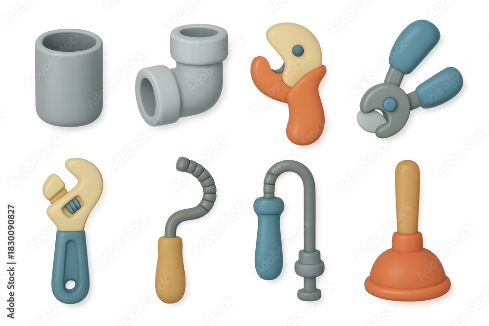 Obraz premium Illustrated plumbing tools icons set for design and decoration projects
