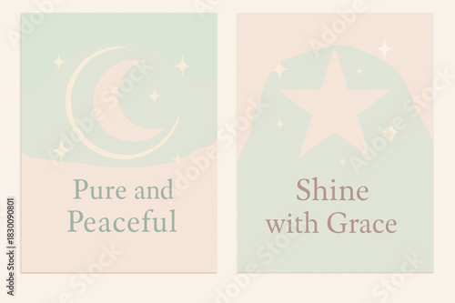 Serene Pastel Banners. Serene Light. Two vertical A6 banners with safe margins, centered composition, no elements touching edges, pastel, pastel mint and pink,