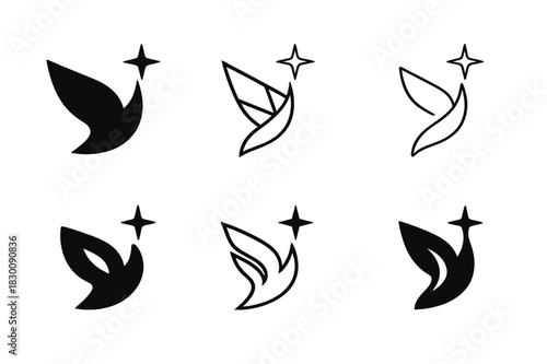 Deneb Logo Variations. Deneb in Cygnus. Set Logo of Deneb in Cygnus: swan tail star marker. harmonious logo variations of the same emblematic concept, each