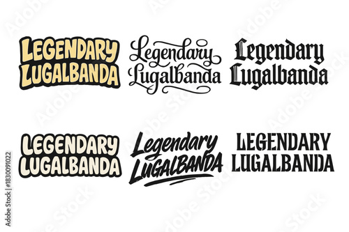 Legendary Lugalbanda Lettering Variations. Legendary Lugalbanda. Set lettering. harmonious lettering variations of the same emblematic concept (Funky