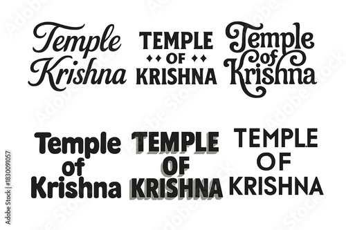 Krishna Emblem Letter Variations. Temple of Krishna. Set lettering. harmonious lettering variations of the same emblematic concept, each with different