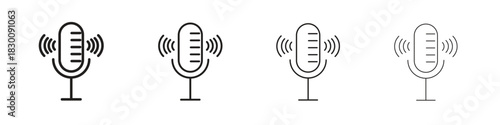 Podcast icons. Editable stroke. Pixel perfect thin line icons.