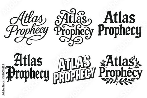 Atlas Prophecy Variations. Atlas Prophecy. Set lettering. harmonious lettering variations of the same emblematic concept, each with different