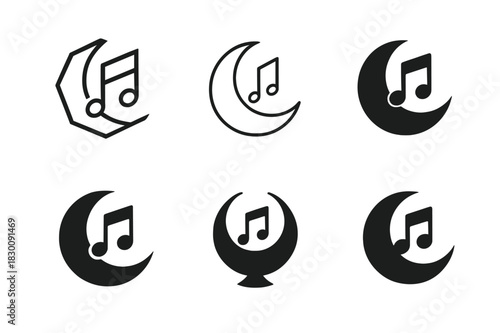 Bedtime Ritual Logos. Bedtime ritual. Set Logo of Bedtime ritual: lullaby moon and note. harmonious logo variations of the same emblematic concept, each with