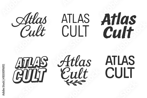 Atlas Cult Variations. Atlas Cult. Set lettering. harmonious lettering variations of the same emblematic concept, each with different artistic interpretation