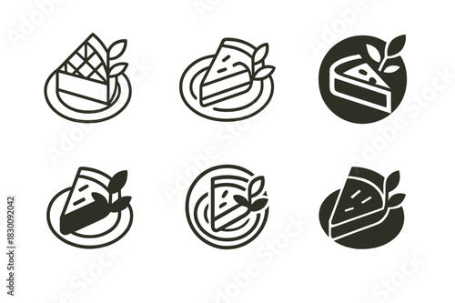 Brunch Logo Variations. Brunch delight. Set Logo of Brunch delight: plate with quiche slice and herbs. harmonious logo variations of the same emblematic