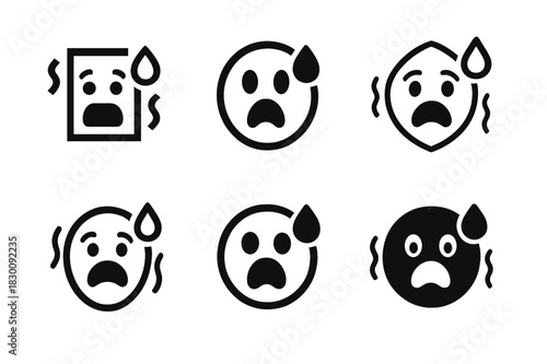 Panic Face Logos. Panic face. Set Logo of Panic face: sweat drop and jitter lines. harmonious logo variations of the same emblematic concept, each with