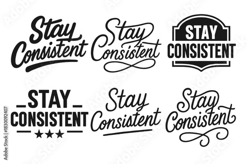 Creative Lettering Variations. Stay Consistent. Set lettering. harmonious lettering variations of the same emblematic concept, each with different artistic