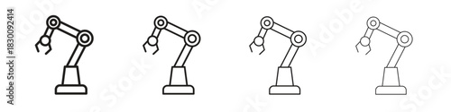 Robot arm icons. Editable stroke. Pixel perfect thin line icons.