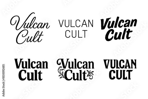 Vulcan Lettering Styles. Vulcan Cult. Set lettering. harmonious lettering variations of the same emblematic concept, each with different artistic
