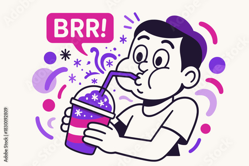 Slushie Brain Freeze. Slushie Brain Freeze Moment. Cheeks puff, eyes widen; a neon ?Brr!? pops as frosty crystals spiral from the cup. Straw bends like a