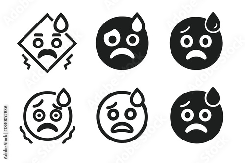 Panic Face Logos. Panic face. Set Logo of Panic face: sweat drop and jitter lines. harmonious logo variations of the same emblematic concept, each with