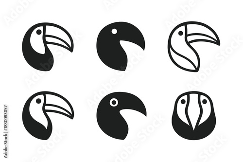 Toucan Logo Variations. Rainforest wildlife. Set Logo of Rainforest wildlife: toucan beak profile. harmonious logo variations of the same emblematic concept,