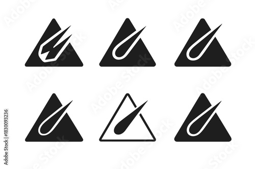 Perseid Logos Grid. Perseid meteor season. Set Logo of Perseid meteor season: meteor streak across triangle. harmonious logo variations of the same emblematic