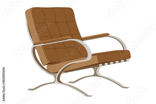 Modern tan leather armchair with chrome base