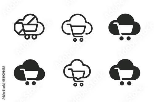 E-commerce Logo Variations. E-commerce transformation. Set Logo of E-commerce transformation: shopping cart within cloud. harmonious logo variations of the
