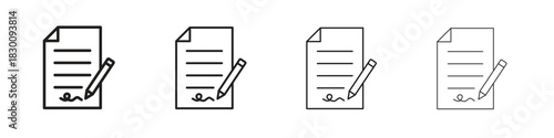 Signed contract icons. Editable stroke. Pixel perfect thin line icons.