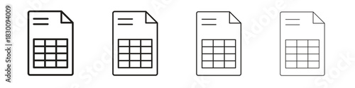 Spreadsheet icons. Editable stroke. Pixel perfect thin line icons.
