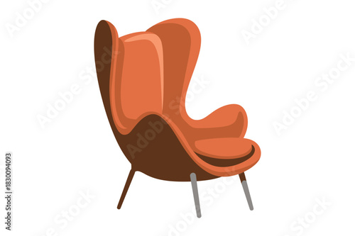 Modern orange wingback chair with sleek metal legs