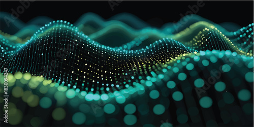 Abstract blue background with a light, glowing, fractal, wave pattern for a bright and dark Christmas design illustration