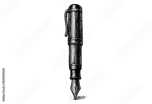 Vintage engraved illustration of a fountain pen in detailed etching style — stock vector.