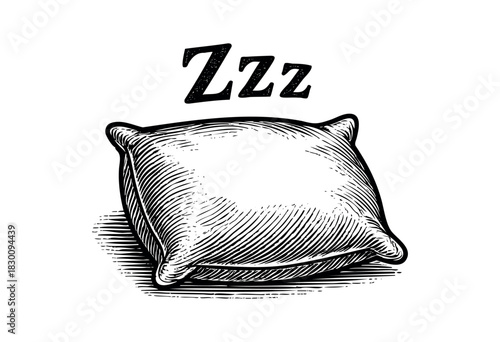 Vintage engraved illustration of a pillow with Zzz sleep symbol — stock vector.