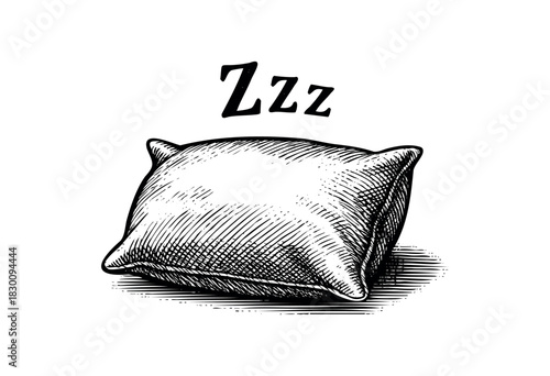 Vintage engraved illustration of a pillow with Zzz sleep symbol — stock vector.