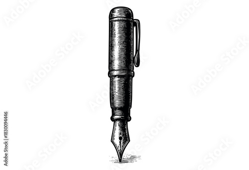 Vintage engraved illustration of a fountain pen in detailed etching style — stock vector.