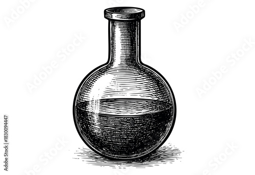 Vintage engraved illustration of a laboratory flask with liquid — stock vector.