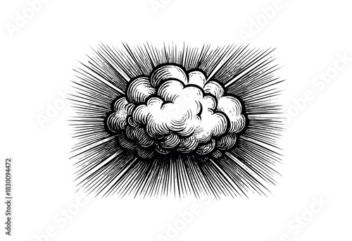 Vintage engraved illustration of an explosion cloud in comic style — stock vector.