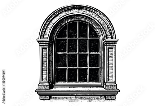 Vintage engraved illustration of an arched architectural window — stock vector.