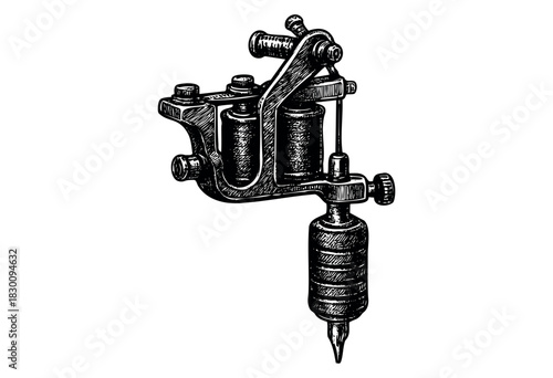 Vintage engraved illustration of a tattoo machine tool — stock vector.