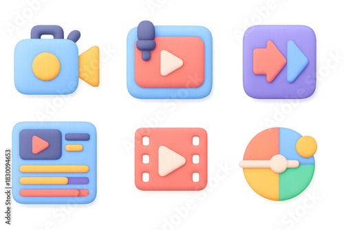 Colorful video icon set for media and digital design