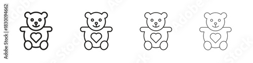 Teddy bear icons. Editable stroke. Pixel perfect thin line icons.