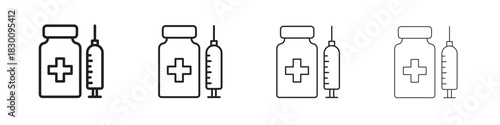 Vaccination icons. Editable stroke. Pixel perfect thin line icons.